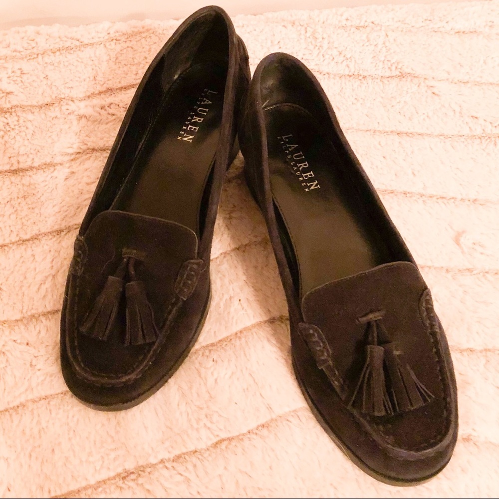 Lauren Ralph Lauren Black Suede Tassled Loafers